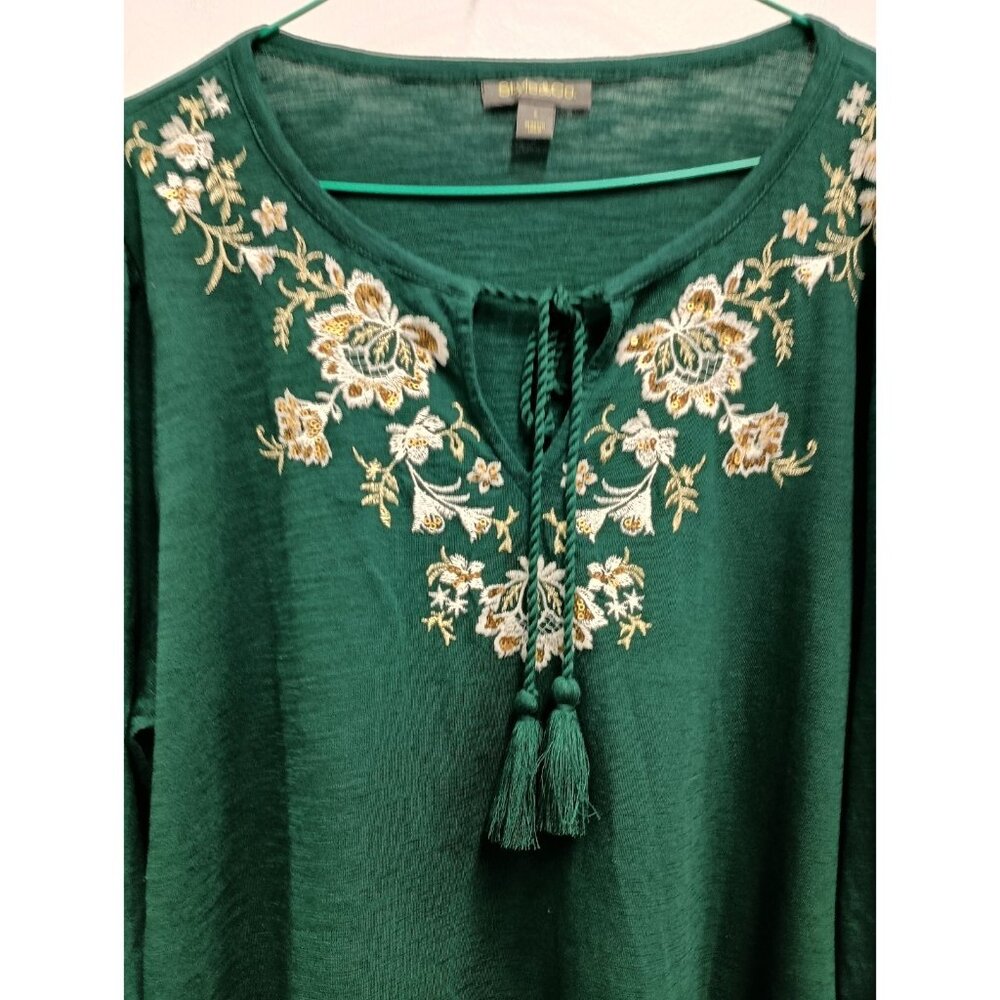 Style & Co. Emerald Green Embroidered Peasant Blouse - Picture 2 of 12